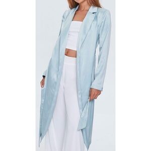 Forever 21 Light Blue Satin Duster Coat